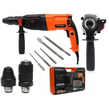 Perforatorius 2650W, 2 griebtuvai + priedai Kraftdele KD1690 Perforatorius 2650W, 2 griebtuvai + priedai Kraftdele KD1690
