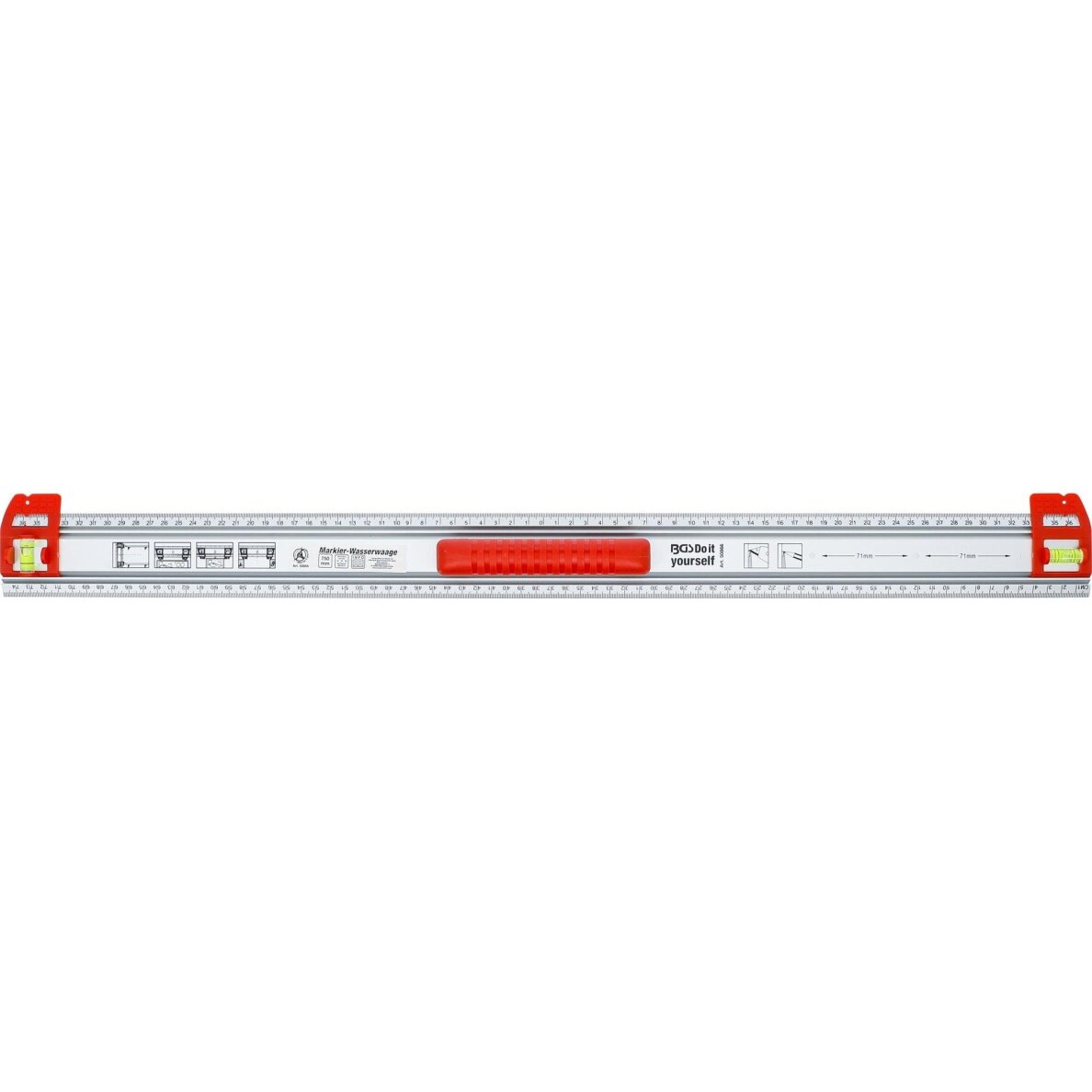 Pjovimo ir žymėjimo liniuotė | su rankena ir gulsčiuku | 750 mm BGS 2