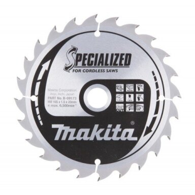 Pjovimo diskas medienai 165x1,5x20,0 mm; Z24; 20° Makita B-09173 (akumuliatoriniams pjūklams) Pjovimo diskas medienai 165x1,5x20,0 mm; Z24; 20° Makita B-09173 (akumuliatoriniams pjūklams)