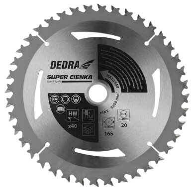 Pjovimo diskas medienai super plonas 40 dantų 210x30 mm HA21040 DEDRA
