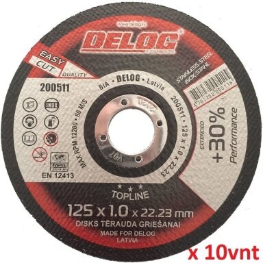 Pjovimo diskas metalui ir nerudijančiam plienui 125x1,0mm DELOG x10vnt.