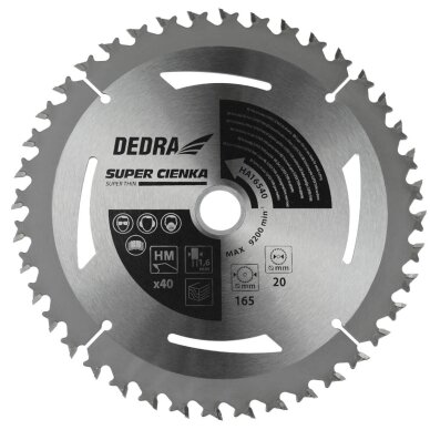 Pjovimo diskas medienai 24 dantų super plonas 185x16 mm HA18524E DEDRA Pjovimo diskas medienai 24 dantų super plonas 185x16 mm HA18524E DEDRA