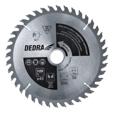 Pjovimo diskas medienai 40 dantų 210X30 mm H21040 DEDRA Pjovimo diskas medienai 40 dantų 210X30 mm H21040 DEDRA