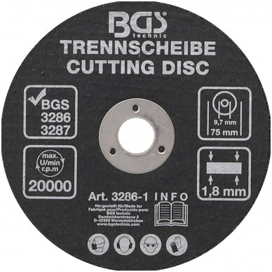 Pjovimo diskas pneumatiniam diskiniam pjovikliui  Ø 75 x 1,8 x 9,7mm BGS