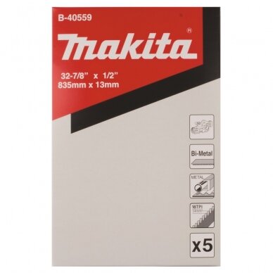 Pjovimo juosta MAKITA B-40559, 13X835mm, 5vnt.18TPI, METALL 2-3mm (DPB180Z, DPB181Z, DPB182Z) Pjovimo juosta MAKITA B-40559, 13X835mm, 5vnt.18TPI, METALL 2-3mm (DPB180Z, DPB181Z, DPB182Z)