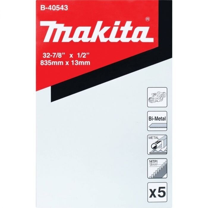 Pjovimo juosta MAKITA B-40543, 13x835mm, 5vnt.14TPI, METALL 4-6mm (DPB181Z, DPB180Z, DPB182Z) Pjovimo juosta MAKITA B-40543, 13x835mm, 5vnt.14TPI, METALL 4-6mm (DPB181Z, DPB180Z, DPB182Z)