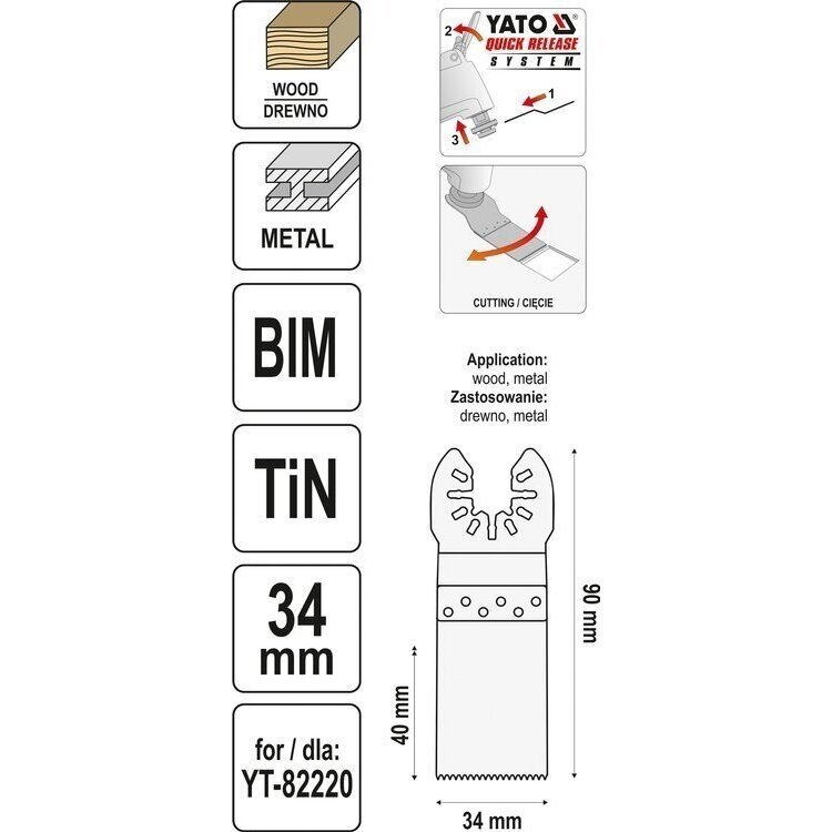 Pjūkliukas daugiafunkciniam įrankiui metalui ir medienai BIM-TIN 90mm / 34mm YATO YT-34712 3