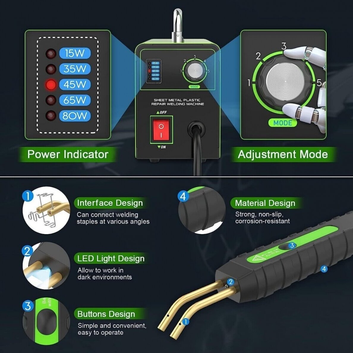 Plastiko remonto prietaisas +600vnt kabių komplekte, Essen Tools HS80W 9 Plastiko remonto prietaisas +600vnt kabių komplekte, Essen Tools HS80W 9