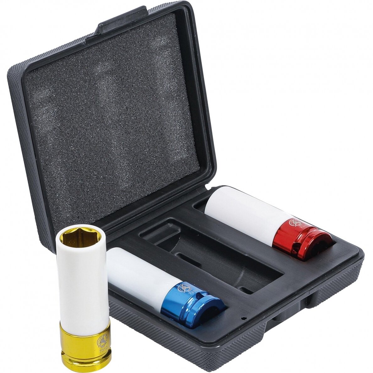 Plonasienių smūginių galvučių rinkinys su apsaugom 12,5mm (1/2"), 17/19/21mm 3 vnt. 4 Plonasienių smūginių galvučių rinkinys su apsaugom 12,5mm (1/2"), 17/19/21mm 3 vnt. 4