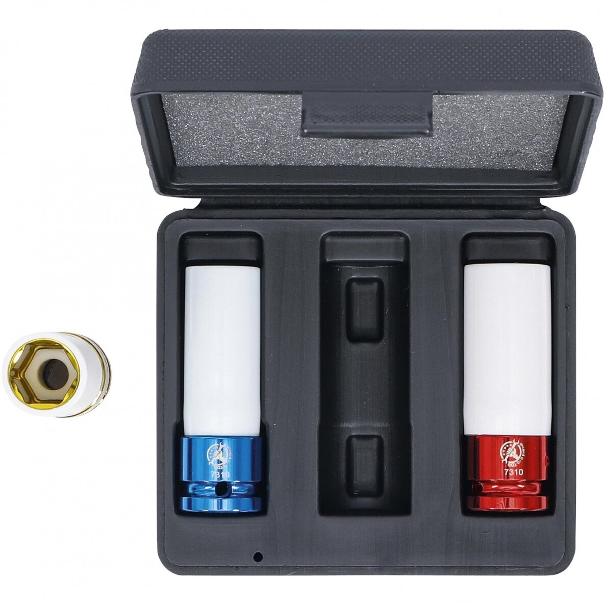 Plonasienių smūginių galvučių rinkinys su apsaugom 12,5mm (1/2"), 17/19/21mm 3 vnt. 6 Plonasienių smūginių galvučių rinkinys su apsaugom 12,5mm (1/2"), 17/19/21mm 3 vnt. 6