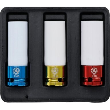 Plonasienių smūginių galvučių rinkinys su apsaugom 12,5mm (1/2"), 17/19/21mm 3 vnt.