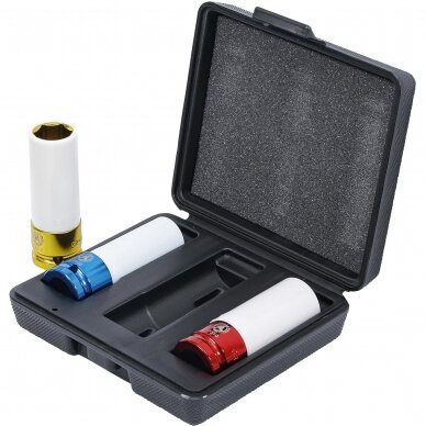 Plonasienių smūginių galvučių rinkinys su apsaugom 12,5mm (1/2"), 17/19/21mm 3 vnt. 5 Plonasienių smūginių galvučių rinkinys su apsaugom 12,5mm (1/2"), 17/19/21mm 3 vnt. 5