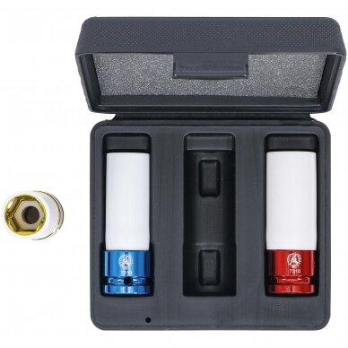 Plonasienių smūginių galvučių rinkinys su apsaugom 12,5mm (1/2"), 17/19/21mm 3 vnt. 6 Plonasienių smūginių galvučių rinkinys su apsaugom 12,5mm (1/2"), 17/19/21mm 3 vnt. 6