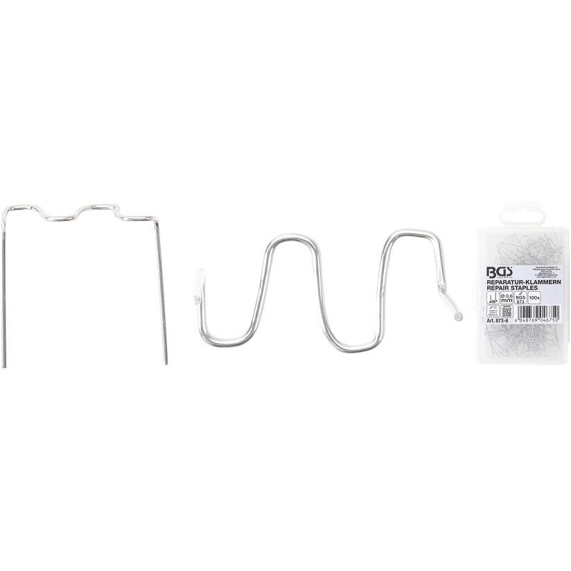 Plastiko remonto kabės W-tipo Ø0,6mm 100vnt. BGS-Technic Plastiko remonto kabės W-tipo Ø0,6mm 100vnt. BGS-Technic