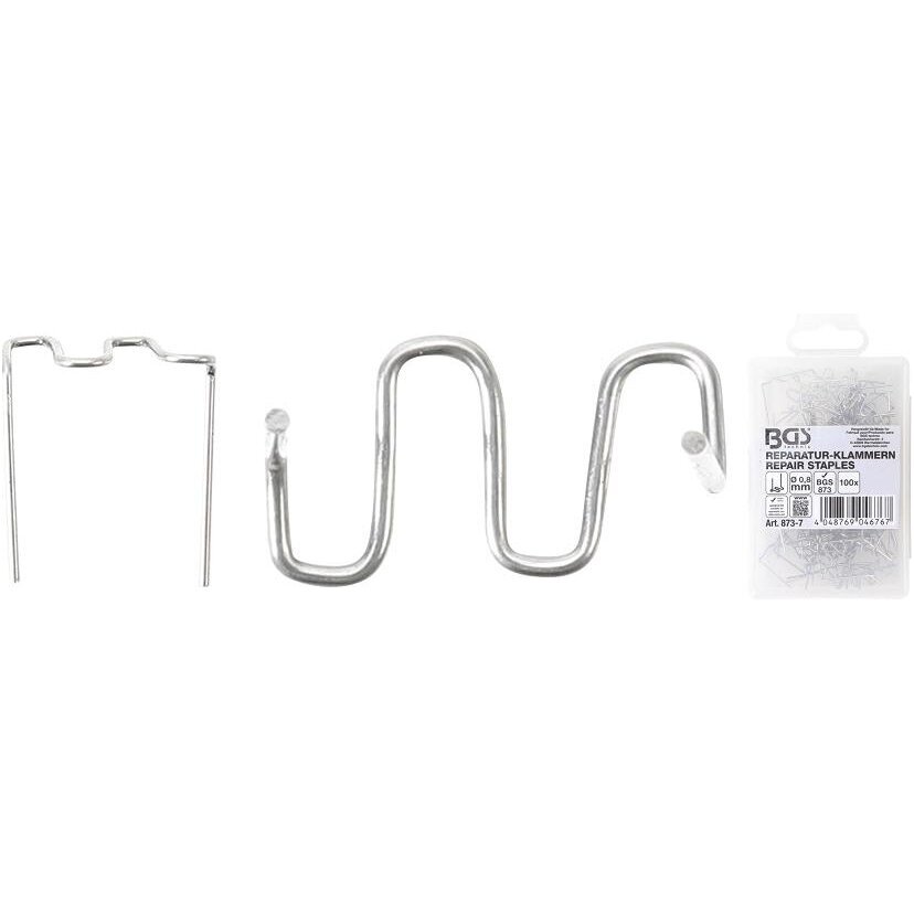 Plastiko remonto kabės W-tipo Ø0,8mm 100vnt. BGS-Technic Plastiko remonto kabės W-tipo Ø0,8mm 100vnt. BGS-Technic