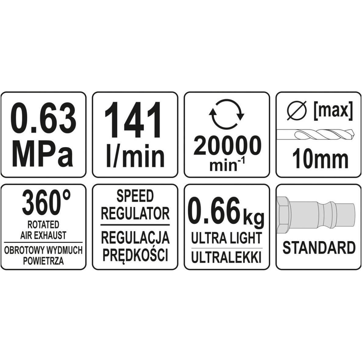 Pneumatinis gręžtuvas tiesus 10mm YATO 4 Pneumatinis gręžtuvas tiesus 10mm YATO 4