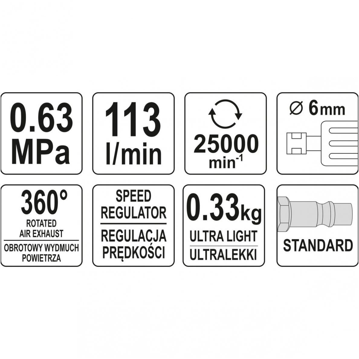 Pneumatinis šlifuoklis 6mm YATO 4 Pneumatinis šlifuoklis 6mm YATO 4