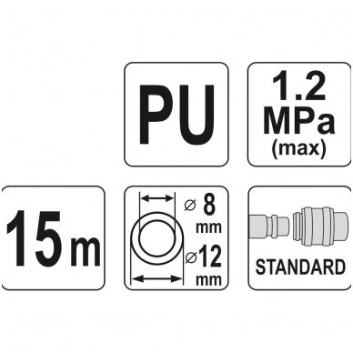 Pneumatinė žarna su antgaliais 8x12mm 15M, PU YATO 2 Pneumatinė žarna su antgaliais 8x12mm 15M, PU YATO 2