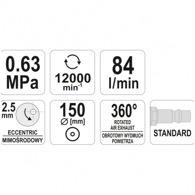 Pneumatinis ekscentrinis šlifuoklis 150mm YATO 3 Pneumatinis ekscentrinis šlifuoklis 150mm YATO 3