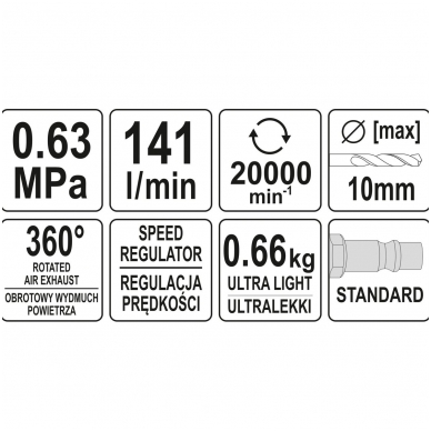 Pneumatinis gręžtuvas tiesus 10mm YATO 4 Pneumatinis gręžtuvas tiesus 10mm YATO 4