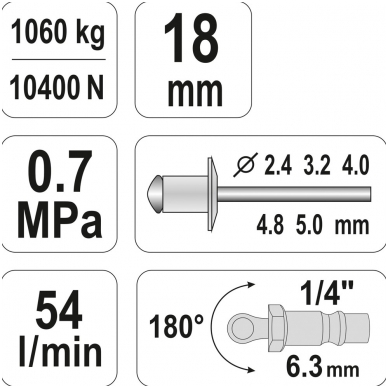 Pneumatinis kniediklis 2,4-5,00mm YATO 4