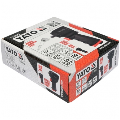 Pneumatinis smūginis veržliasukis (ypač trumpas 99mm) 1/2" 678Nm YATO 5 Pneumatinis smūginis veržliasukis (ypač trumpas 99mm) 1/2" 678Nm YATO 5