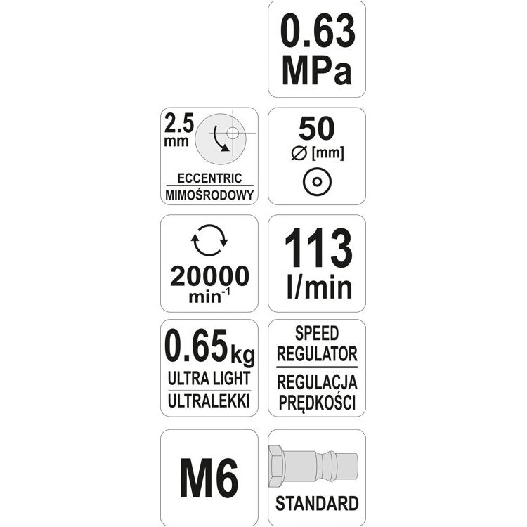 Pneumatinis kampinis poliruoklis / šlifuoklis Ø 50mm YATO 4 Pneumatinis kampinis poliruoklis / šlifuoklis Ø 50mm YATO 4