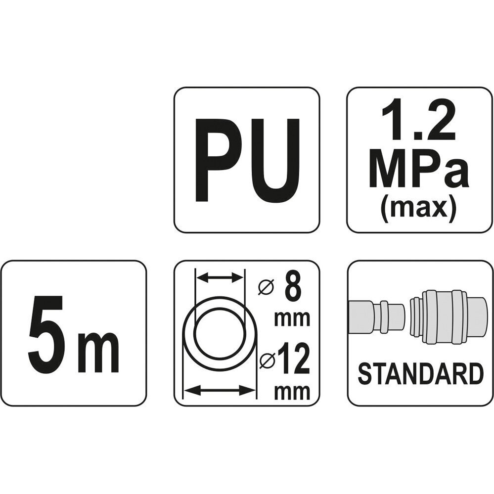 Pneumatinė žarna su antgaliais | 8 x 12 mm | 5 m | PU 2