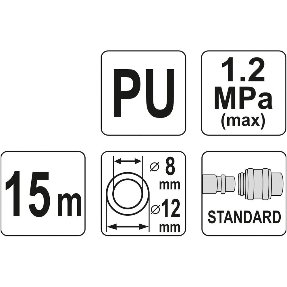 Pneumatinė žarna su antgaliais 8x12mm 15M, PU YATO 2