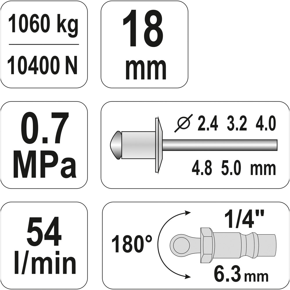 Pneumatinis kniediklis 2,4-5,00mm YATO 4