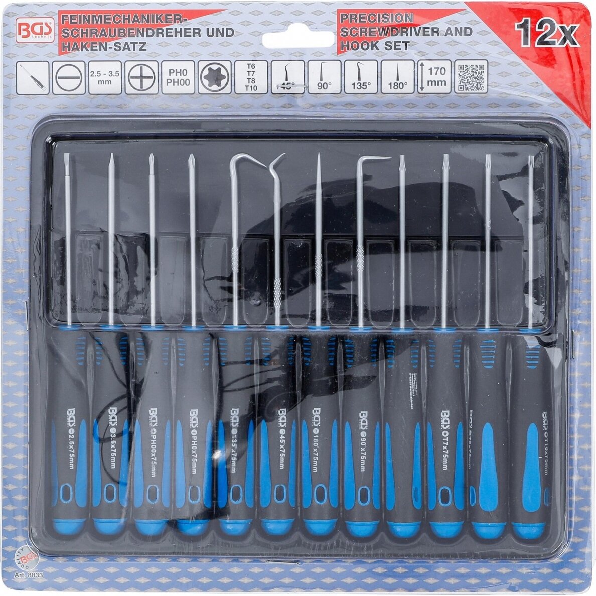 Precizinių atsuktuvų ir kabliukų rnkinys 12vnt. BGS 8833 2 Precizinių atsuktuvų ir kabliukų rnkinys 12vnt. BGS 8833 2