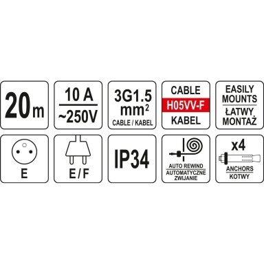 Prailginimo kabelis su automatine rite 20 m + 1 m Prailginimo kabelis su automatine rite 20 m + 1 m