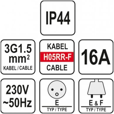 Prailginimo kabelis guminis IP44, 3x1,5mm2 20m 1