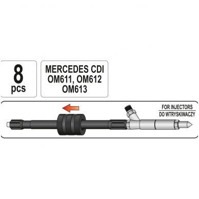 Purkštukų iškalėjų rinkinys su atbuliniu plaktuku ir adapteriais Mercedes CDI 8 vnt. YATO 2