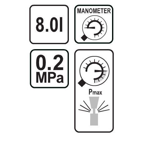 Purkštuvas su manometru 8 L 1 Purkštuvas su manometru 8 L 1