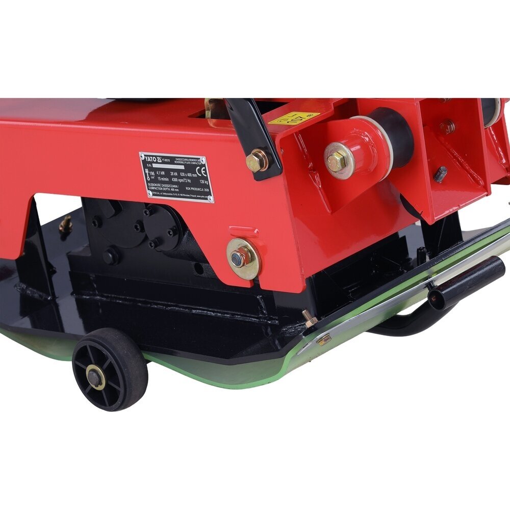 Reversinė vibroplokštė | 28 kN | 6,5 AG | 630 × 400 mm | su transportavimo ratukais YATO 12 Reversinė vibroplokštė | 28 kN | 6,5 AG | 630 × 400 mm | su transportavimo ratukais YATO 12