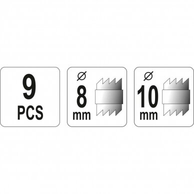 Rinkinys kontaktiniams taškams nugręžti 8mm ir 10mm, 9vnt. YT-28919 5 Rinkinys kontaktiniams taškams nugręžti 8mm ir 10mm, 9vnt. YT-28919 5