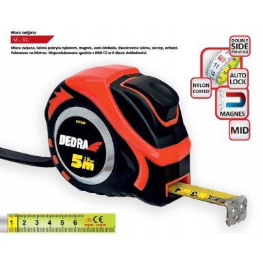 Rulėtė dvipusė 8m su magnetu DEDRA M891P Rulėtė dvipusė 8m su magnetu DEDRA M891P