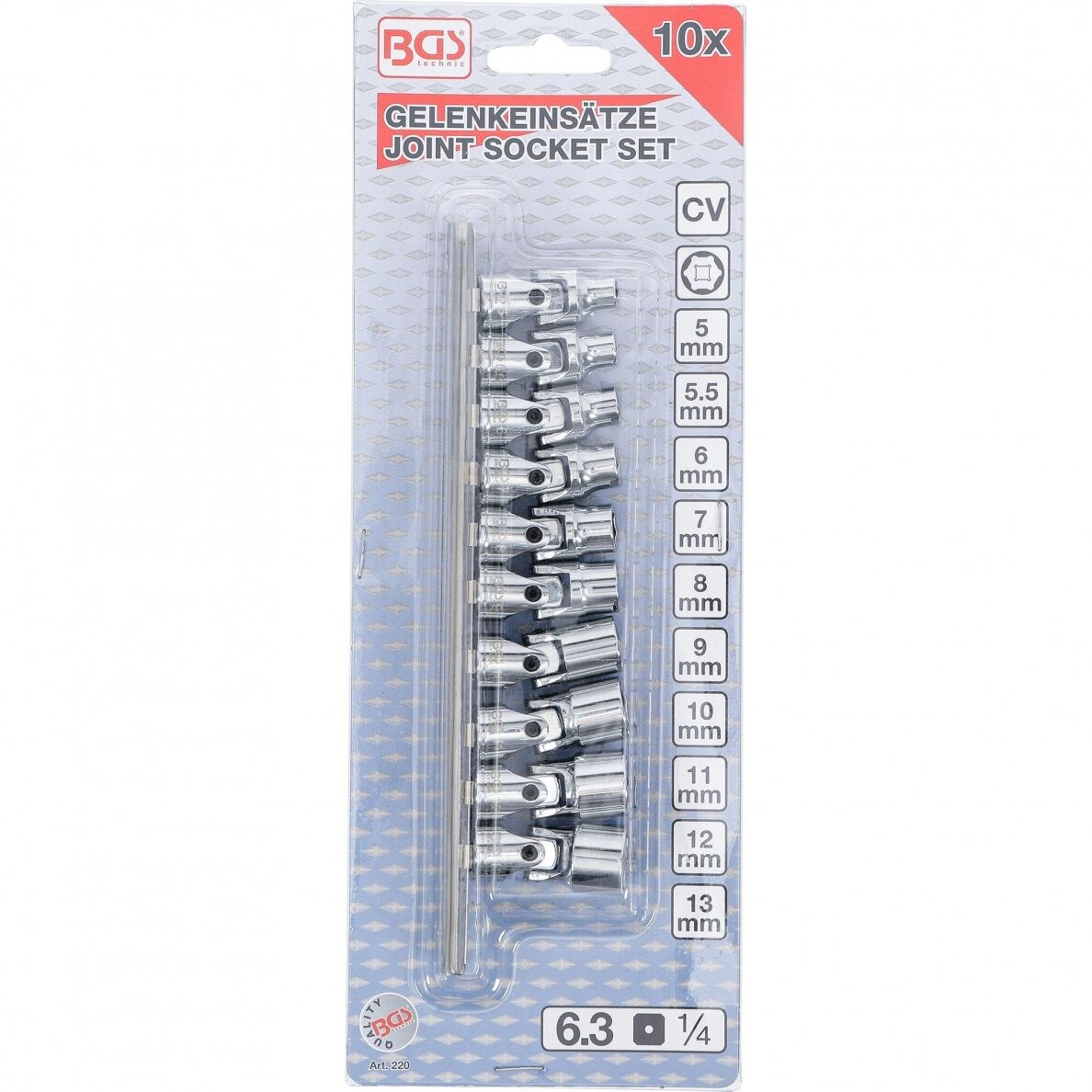 Šarnyrinių galvučių rinkinys 6.3 mm (1/4") 5 - 13 mm 10 vnt. 3