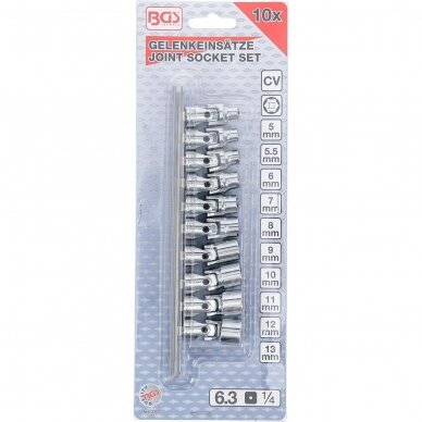 Šarnyrinių galvučių rinkinys 6.3 mm (1/4") 5 - 13 mm 10 vnt. 3 Šarnyrinių galvučių rinkinys 6.3 mm (1/4") 5 - 13 mm 10 vnt. 3
