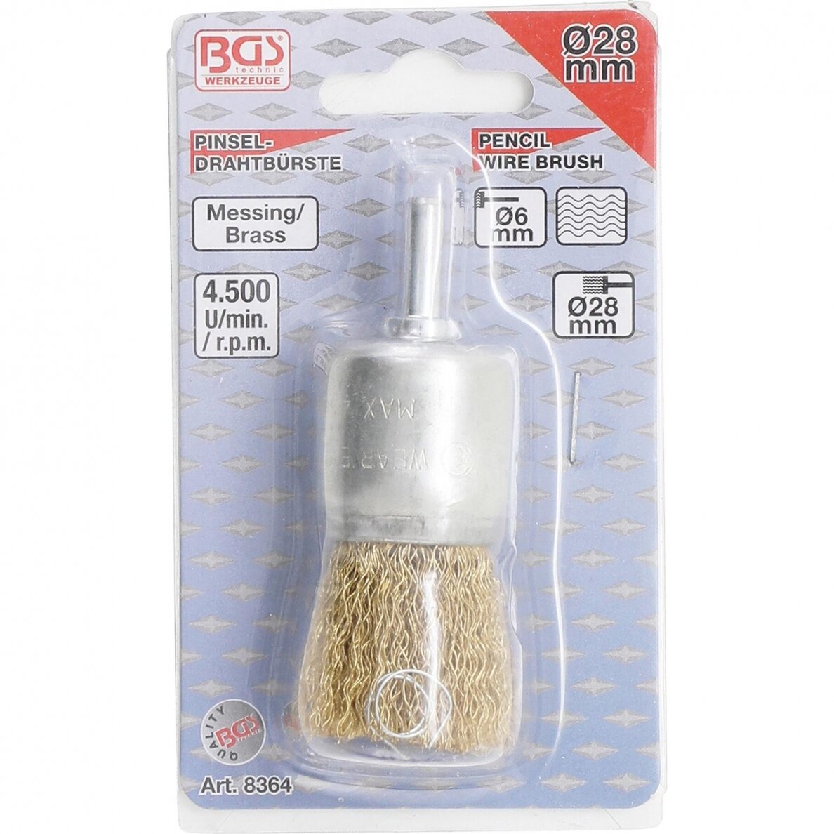 Šepetys vielinis teptuko tipo, padengtas žalvariu Ø25mm BGS-Technic 2 Šepetys vielinis teptuko tipo, padengtas žalvariu Ø25mm BGS-Technic 2