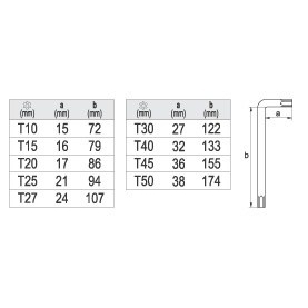 Šešiakampių raktų komplektas TORX 9 dalių T10-T50 1