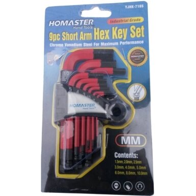 Šešiakampių raktų komplektas 1.5-10mm Cr-V, 9vnt. HOMASTER Šešiakampių raktų komplektas 1.5-10mm Cr-V, 9vnt. HOMASTER