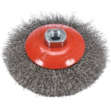 Šepetys vielinis lėkštės tipo, nerūdijantis plienas INOX 125mm, M14 YATO 1 Šepetys vielinis lėkštės tipo, nerūdijantis plienas INOX 125mm, M14 YATO 1