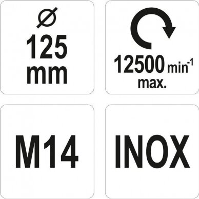 Šepetys vielinis lėkštės tipo, nerūdijantis plienas INOX 125mm, M14 YATO 3 Šepetys vielinis lėkštės tipo, nerūdijantis plienas INOX 125mm, M14 YATO 3