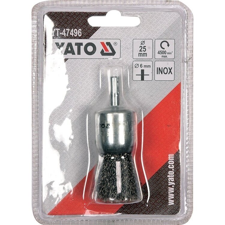 Šepetys teptuko tipo su kotu, nerūdijantis plienas INOX 25mm YATO 1 Šepetys teptuko tipo su kotu, nerūdijantis plienas INOX 25mm YATO 1