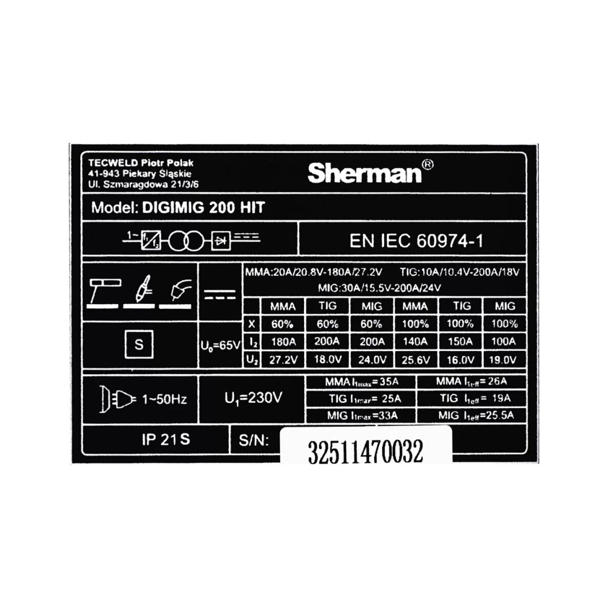 Sinerginis suvirinimo aparatas Sherman DIGIMIG 200 HIT 14
