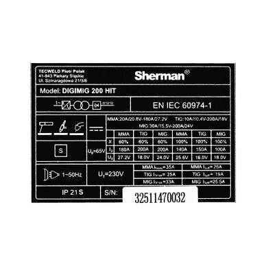 Sinerginis suvirinimo aparatas Sherman DIGIMIG 200 HIT 14 Sinerginis suvirinimo aparatas Sherman DIGIMIG 200 HIT 14