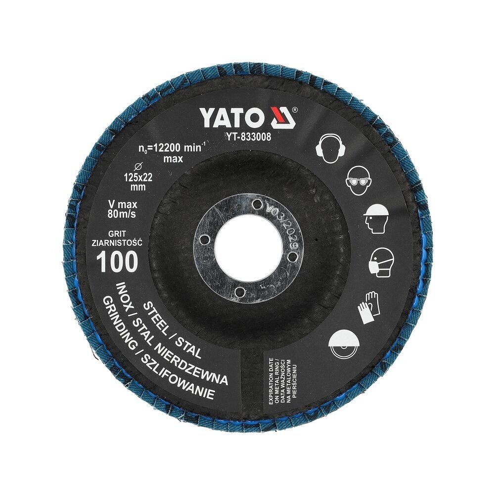 Šlifavimo diskas lapelinis | ZIRCONIUM | P100 | 125X22mm | 10 vnt YATO 2 Šlifavimo diskas lapelinis | ZIRCONIUM | P100 | 125X22mm | 10 vnt YATO 2