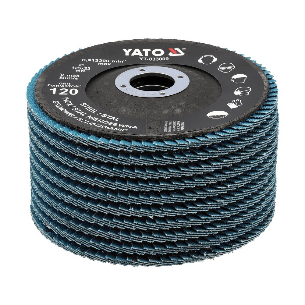 Šlifavimo diskas lapelinis | ZIRCONIUM | P120 | 125X22mm | 10 vnt YATO